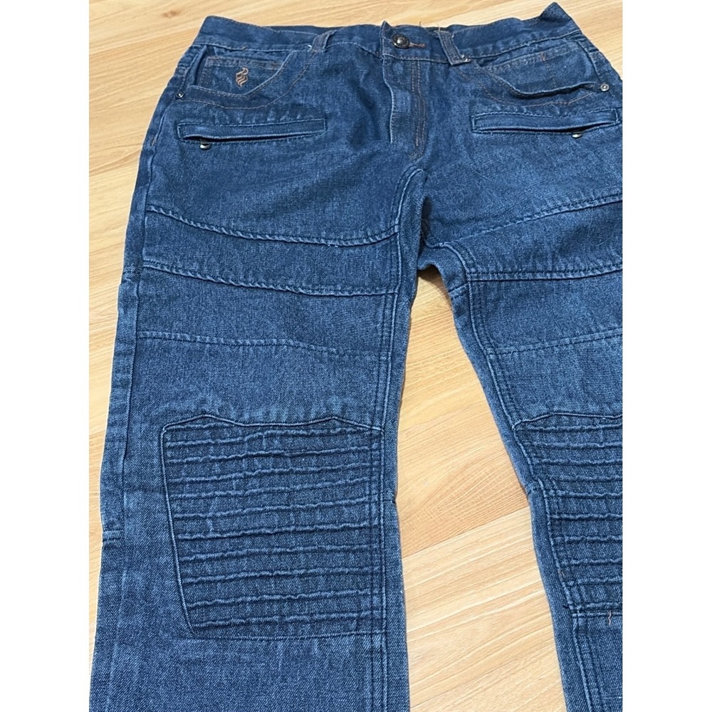 Rocawear Tapered Fit Moto Jeans Mens W34 Dark Wash Ribbed Knee Ankle Zip - Picture 5 of 11